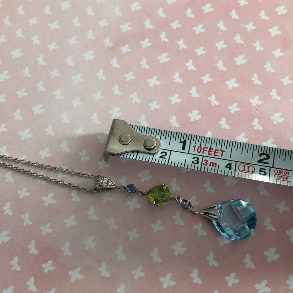 14k white gold necklace, removable pendant, multi-stone - Picture 4 of 6